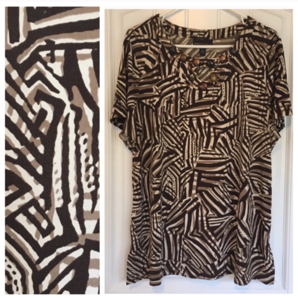 Dana Buchman Brown & Tan Short Sleeve Top 1X